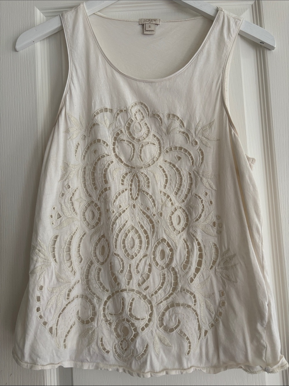 J. Crew White Embroidered Sleeveless Tank